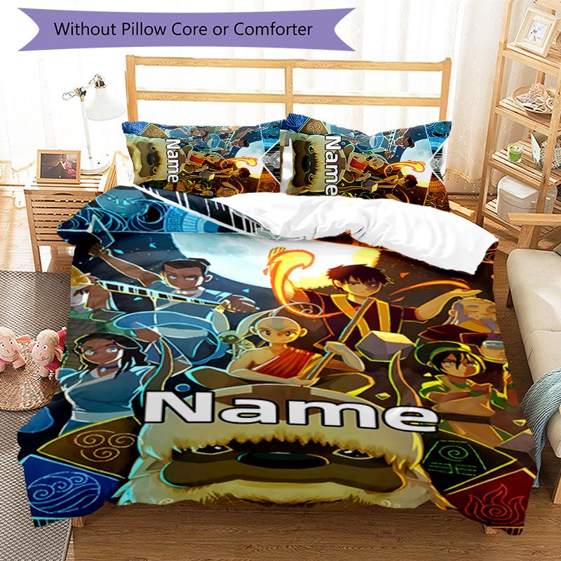 3pcs Custom Name Avatar The Last Airbender Bedding Set Duvet Cover Closure Includes 1 Duvet Cover & 2 Pillowcases for All Seasons Bedroom Decor