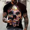 Men's Casual T-Shirt, Gothic Skull Heart Hands Graphic Black Short Sleeve Crew Neck Tee Cool Streetwear Halloween Fashion Top