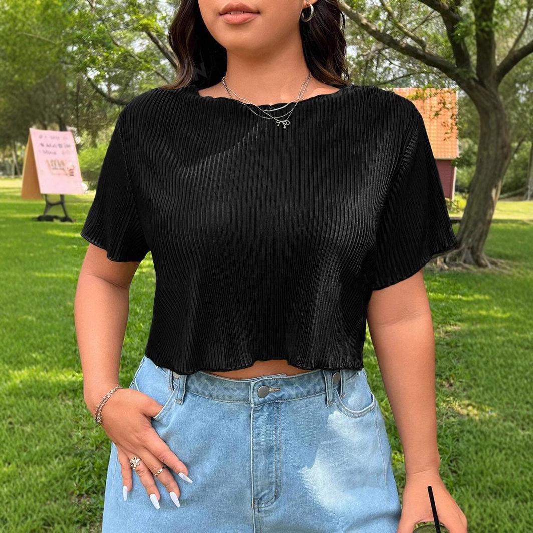 

Женский повседневный топ с круглым вырезом и плиссированной текстурой в европейском и американском стиле - Новая летняя коллекция M чёрный