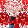 Happy Anniversary Decorations Set - Happy Anniversary Banner and Balloons, Photo Banner, I Love You and Red Heart Balloons with Rose Petals for