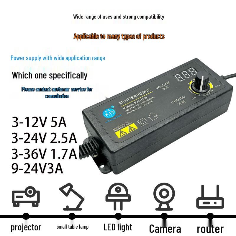 Adjustable Voltage Power Adapter 3-24V 60W with Digital Display for Massage Chair Charger DC