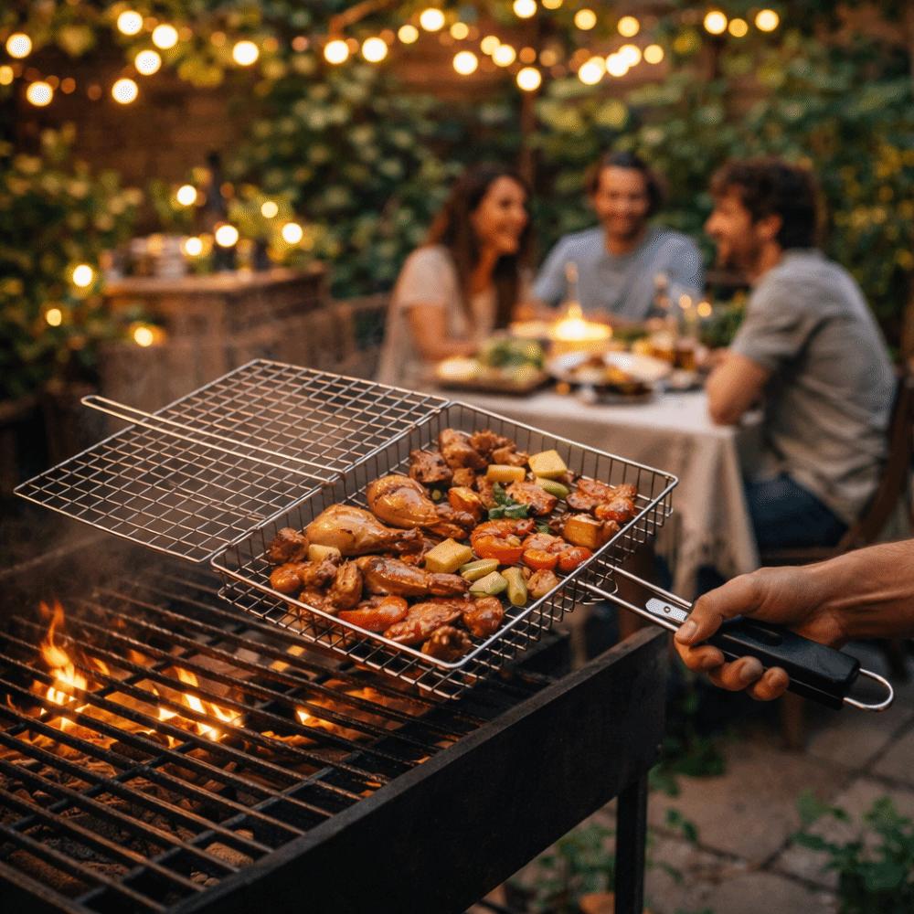 Non Stick Grill Basket Folding Handle Grilling Basket Grill Accessories BBQ Grill Net Barbecue