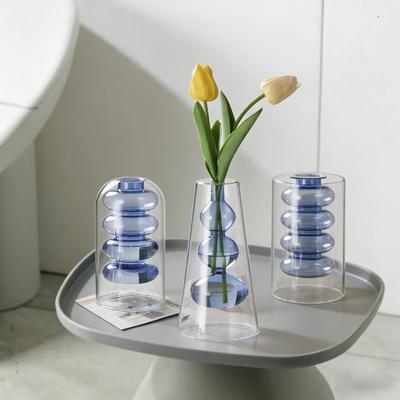 Creative Nordic Colorful Double-layer Glass Vase Transparent Hydroponic Dried Flower Vase Simple Restaurant Desktop Decor