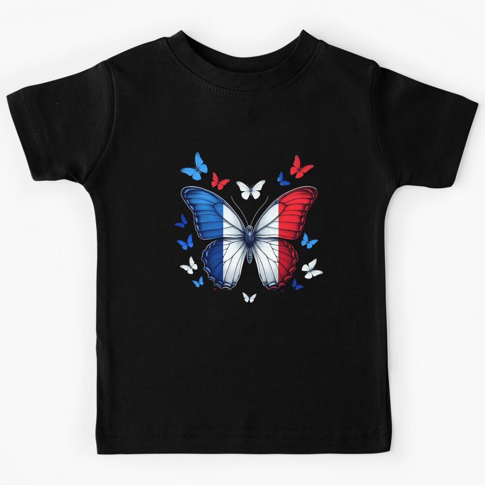 French Flag Butterfly Design France Flag Patriotic Butterfly Design Kids T-Shirt 120