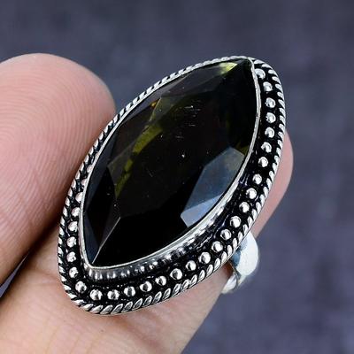 Natural Peridot Gemstone Handmade 925 Steling Silver Jewelry Ring Size 8 n5M21