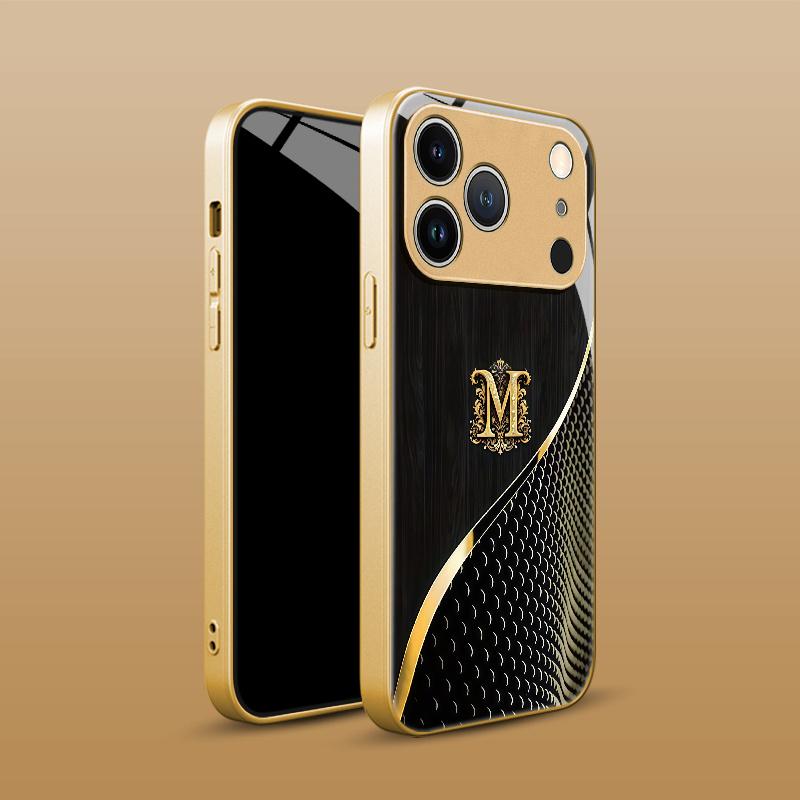 Elegant Gold Initial M Phone Cover fashion phone cases For iphone 17 case Glass Phone Case for iPhone 17 16 15 14 13 pm Pro Plus