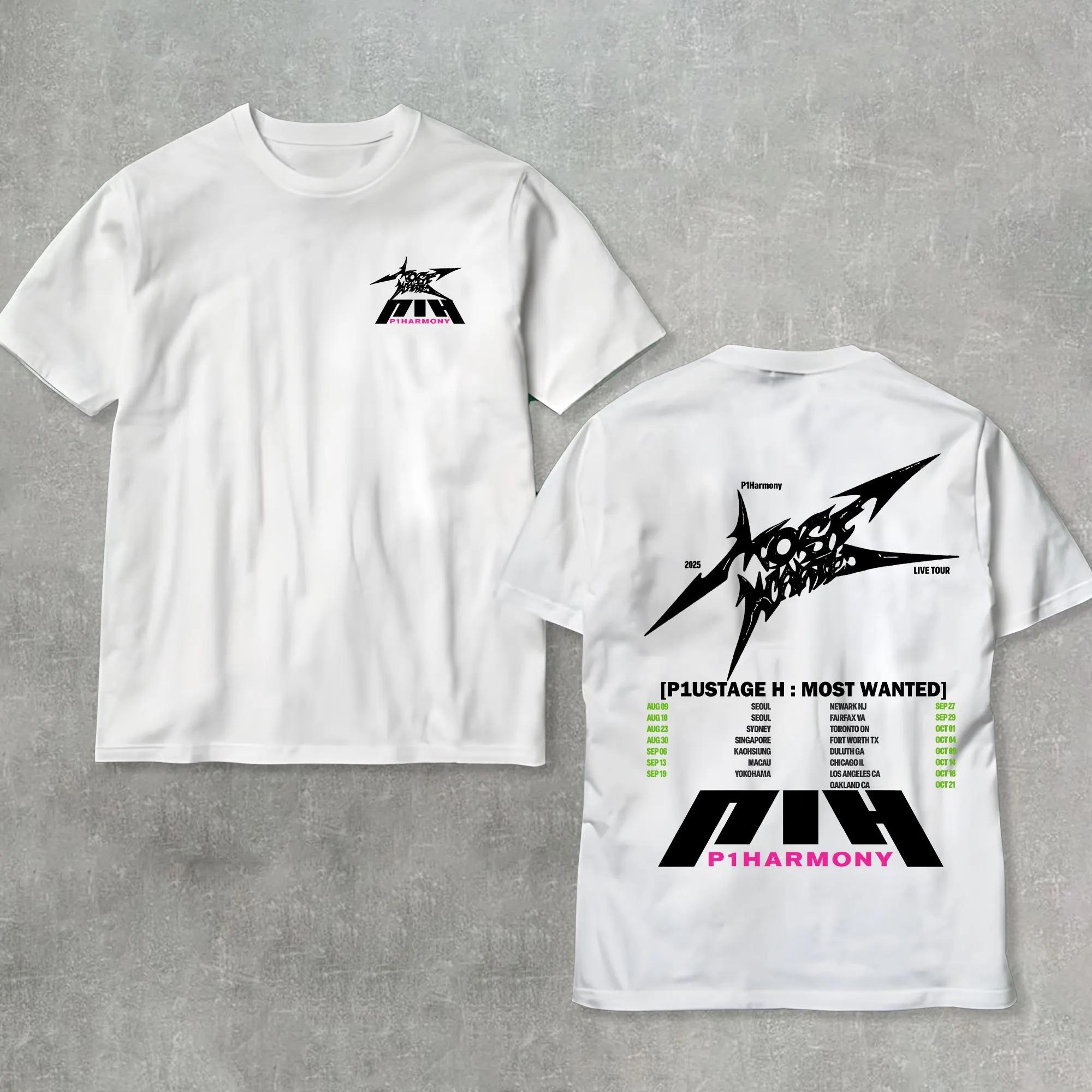 

2025 P1harmony Live Tour P1ustage Хлопковые мужские футболки НОВАЯ футболка Футболка с графическим принтом корейского певца Унисекс Мужская уличная одежда 4XL