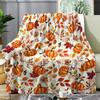 1pc Autumn Fall Flannel Blanket, Pumpkin and Maple Leaf Design Cozy Lightweight for Couch, Bed, Camping, Gift for Thanksgiving