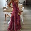 GMXIA Women's Boho Halter Long High Waist V-Neck Printed Floral Dresses