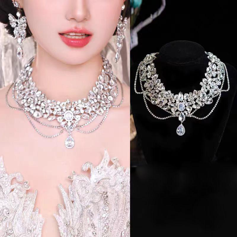 Super flash necklace, flash bride luxury temperament necklace, new heavy industry exquisite main wedding dress atmospheric neck chain