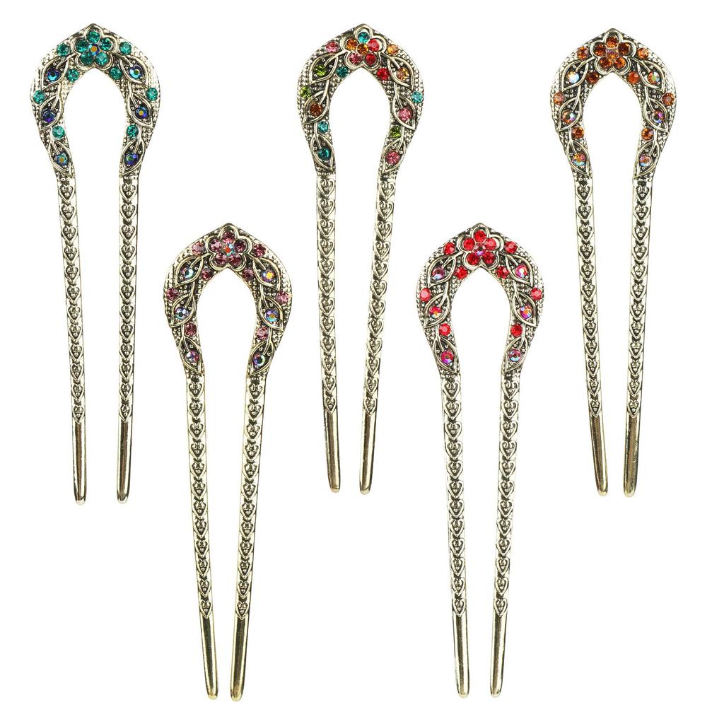 Double Prong U Shaped Chignon Crystal Hair Pins Hair Sticks Hair Chopsticks Hairstyle Accessory