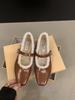 Flat Autumn and Winter Plush Cotton Shoes Single Shoes Women's Shoes 2025 New Square Head Black Mary Jane Evening Shoes
