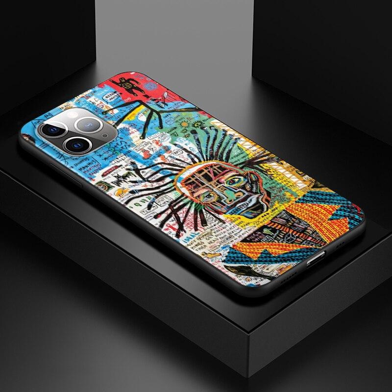 Jean Michel Basquiat Art Graffiti For Apple iPhone 13 12 11 SE XS XR X 7 8 6 5 S Mini Plus Pro MAX 2020 Soft Black Phone Case