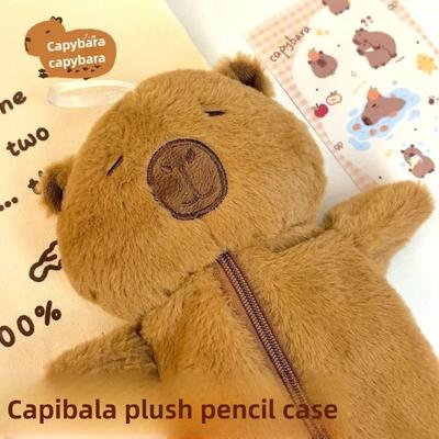 1-8PCS Cute Plush Capybara Pencil Storage Bag Cartoon Animal Pen Case Multifunction Large Capacity Stationery Pouch Pencil Cases