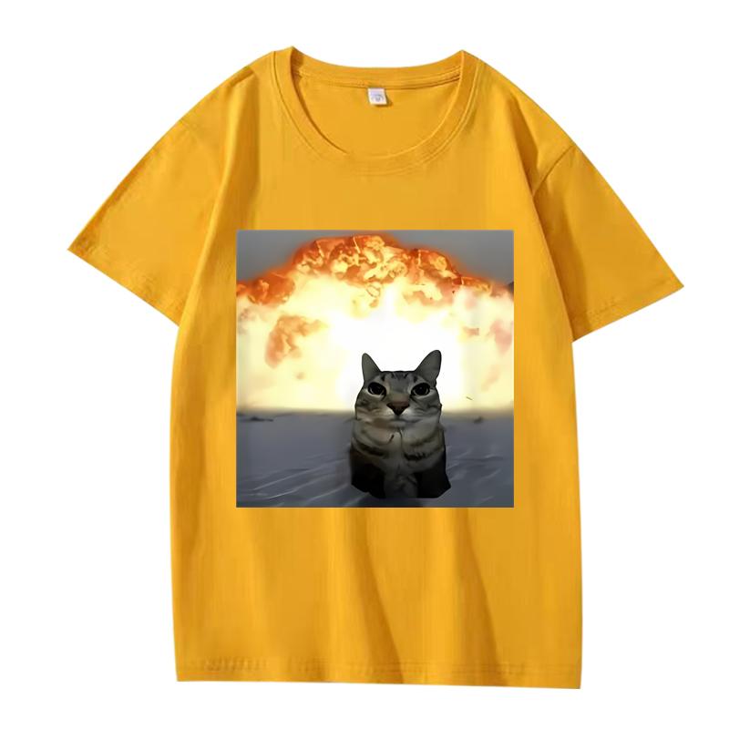 Whimsical Cat Explosion Graphic T Shirt Men Women Oversized 100% Cotton Funny Hot Sale Short Sleeve Summer Print Unisex Tops