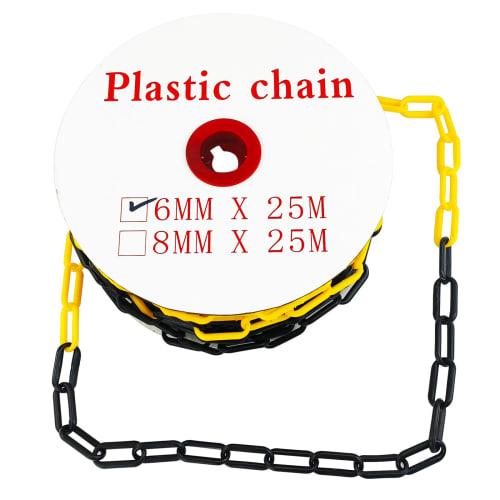 AeKeatDa Black and Yellow 25m Long, 6mm Diameter Plastic Chain for Chain Stands, Parking Lot Entrance Prohibition