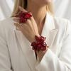 Exaggerated 3D Red Flower Cuff Bracelet Ring Set for Women Romantic Floral Open Bangle Ring Aesthetic Party Jewelry Gift