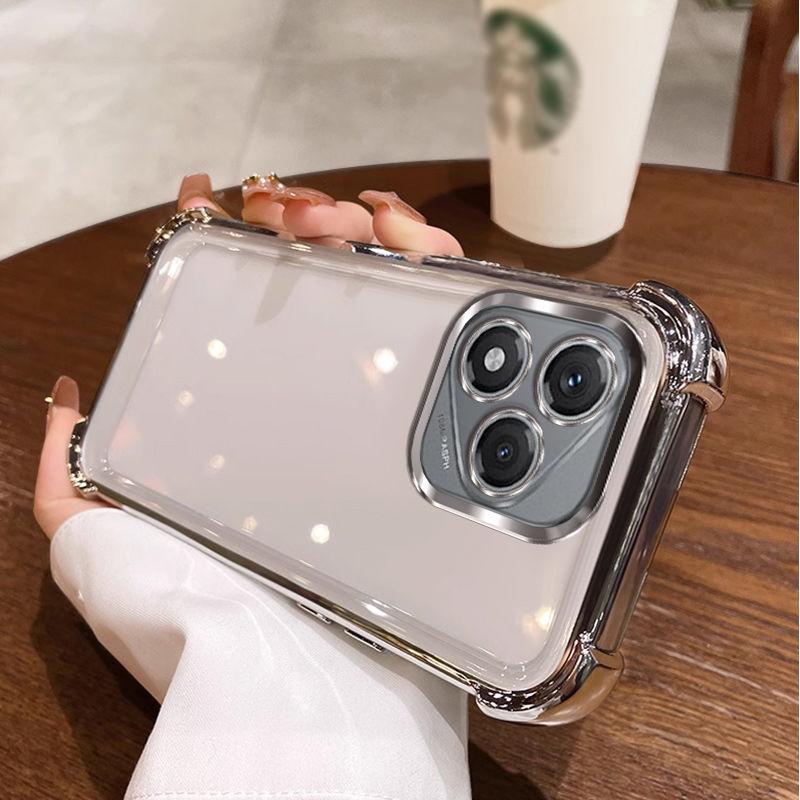 

Прозрачный противоударный силиконовый чехол с гальваническим покрытием для Huawei Honor 400 Lite 300 Ultra Pro, мягкая задняя крышка Honor 300 Pro серебряный