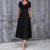 Um Novo Vestido Casual de Verão Plus-size com Decote em V, Cor Sólida e Manga Curta para Mulheres