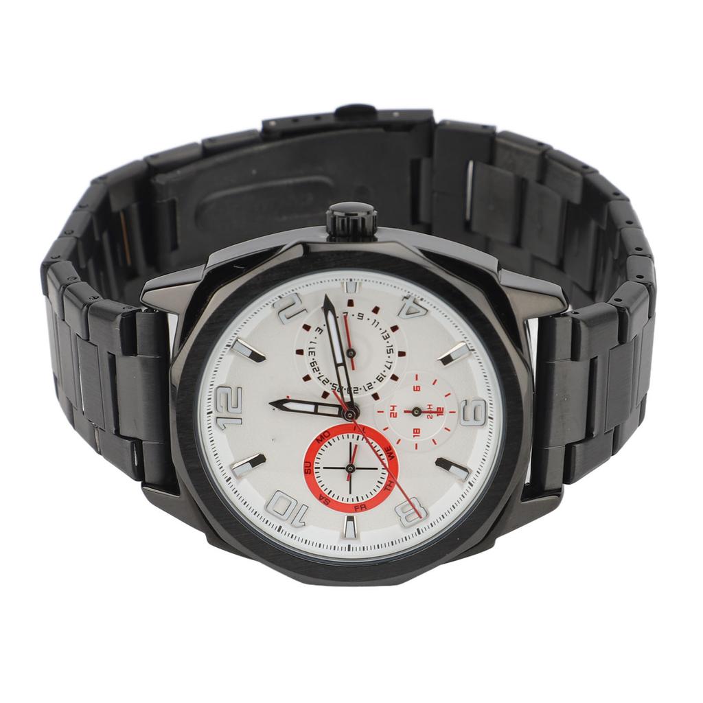 Men Quartz Watch Stainless Steel 30m Waterproofing Luminous Business Wristwatch for Travel Outdoor Black Shell Silver