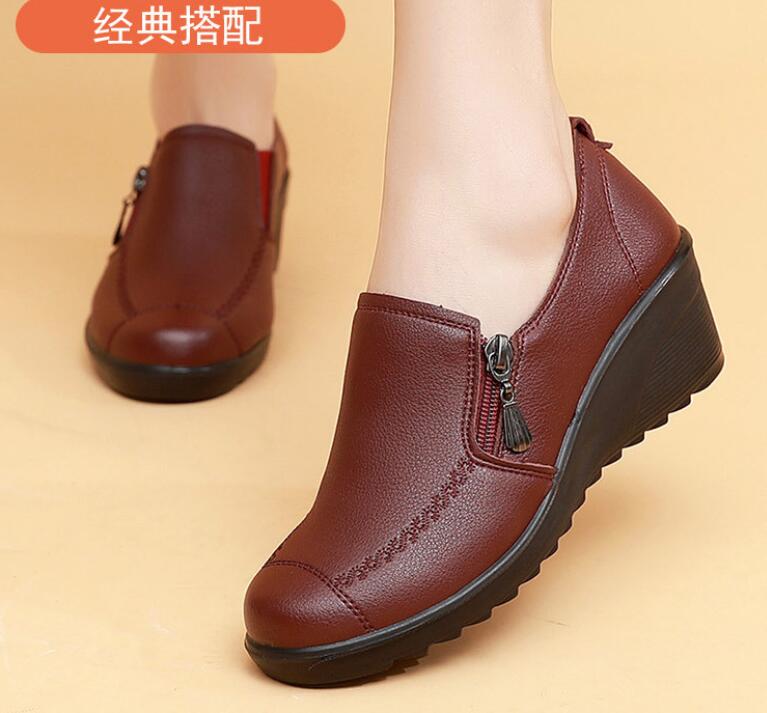 Fashion Spring Autumn Women's Fashion Pumps Shoes Lace Up Woman Wedge Casual Single Shoes Mother High Heels Work Shoes