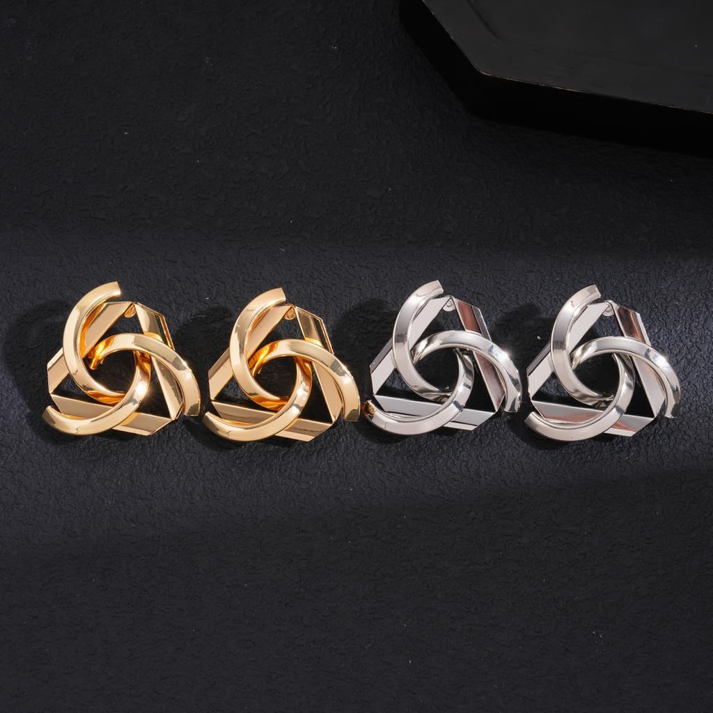Metallic Section Geometric Triangle Hollow Silver Needle Earrings Earrings
