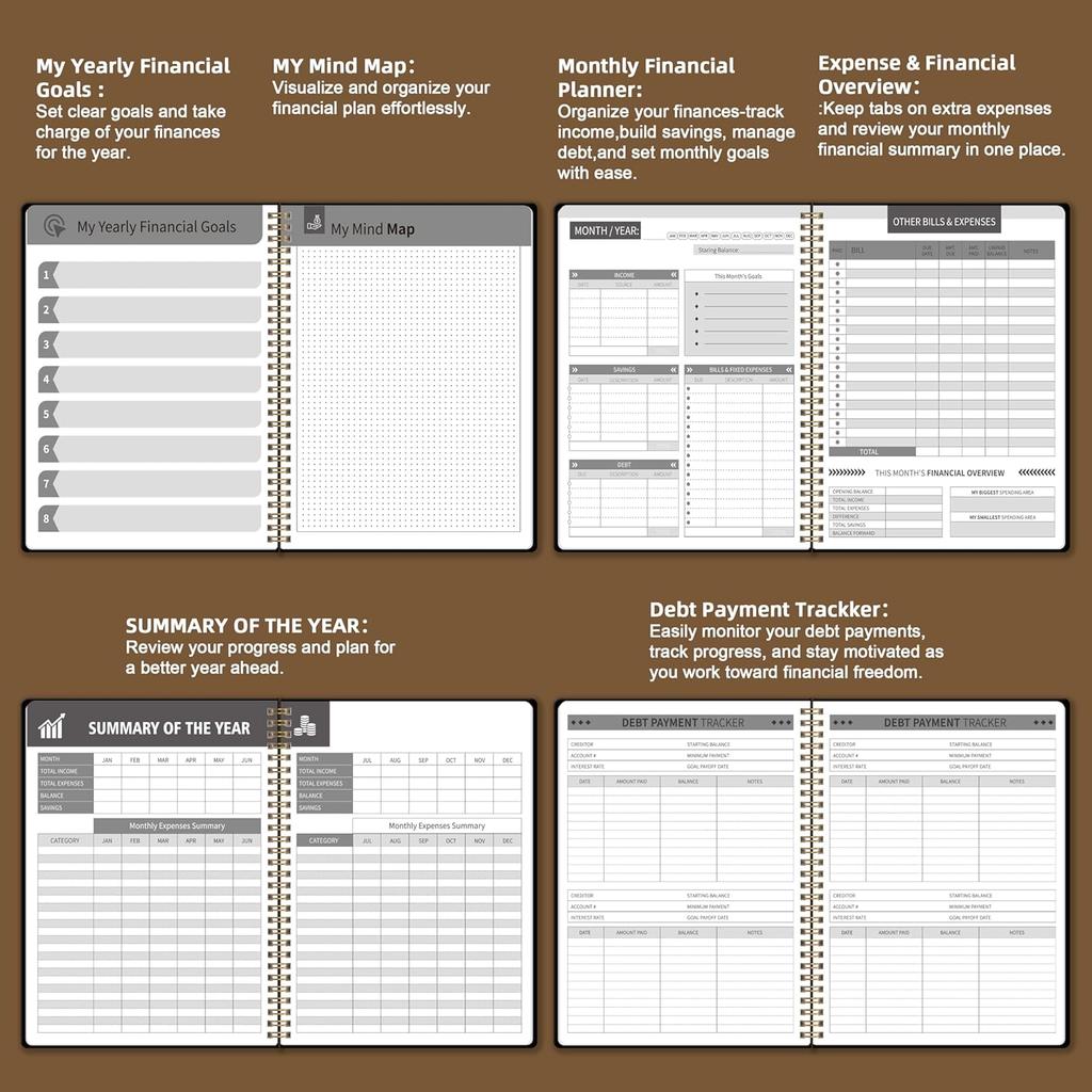 Undated Monthly Bill Payment - 48-Month Undated Financial Organizer with Income Tracker, Savings & Debt Management, Yearly Goals, Expense Tracking