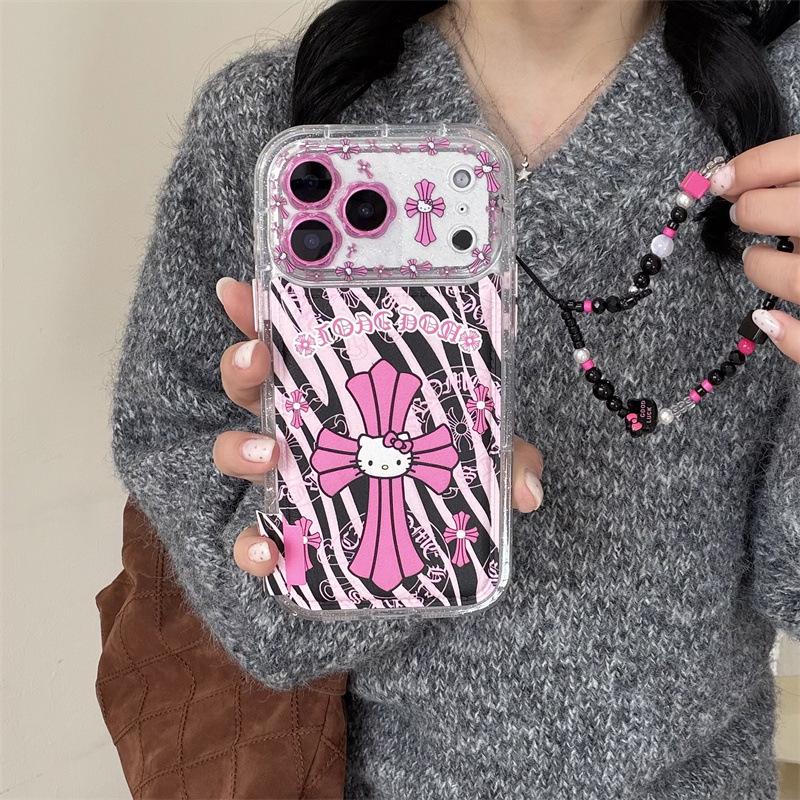 Spicy Zebra Print Pink Cross Phone Case for iPhone 17/16 Pro Max/15/14