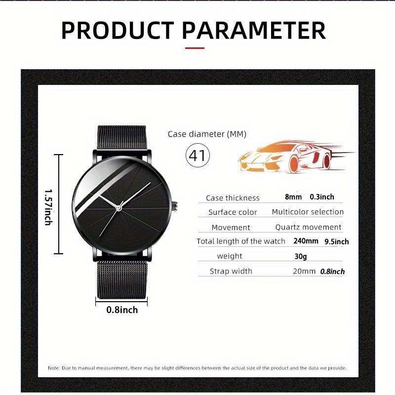 Fashion Ultra Thin Watches Simple Men Business Stainless Steel Mesh Belt Quartz Wrist Watch Men Gift