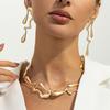 SHIXIN Elegant Irregular Waterdrop Short Choker Necklace Drop Earrings Jewelry Set for Women Luxury Smooth Metal Clavicle Chain