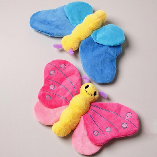 Plush Butterfly Dog Chew Toy with Squeaker Crinkle Paper Stuffed Animal Teething Cleaning Interactive Toy for Small Medium Large Breed