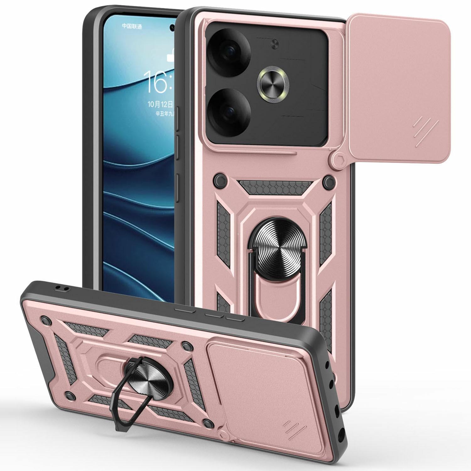 

For TECNO Pova 6 4G Case with Slide Camera Lid PC+TPU Kickstand Phone Cover Rose Gold