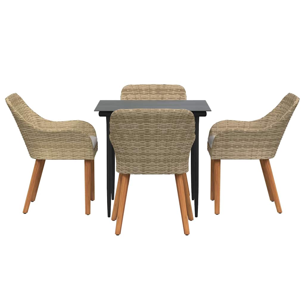 Garden Dining Set with Cushions 5 pcs Beige Poly Rattan