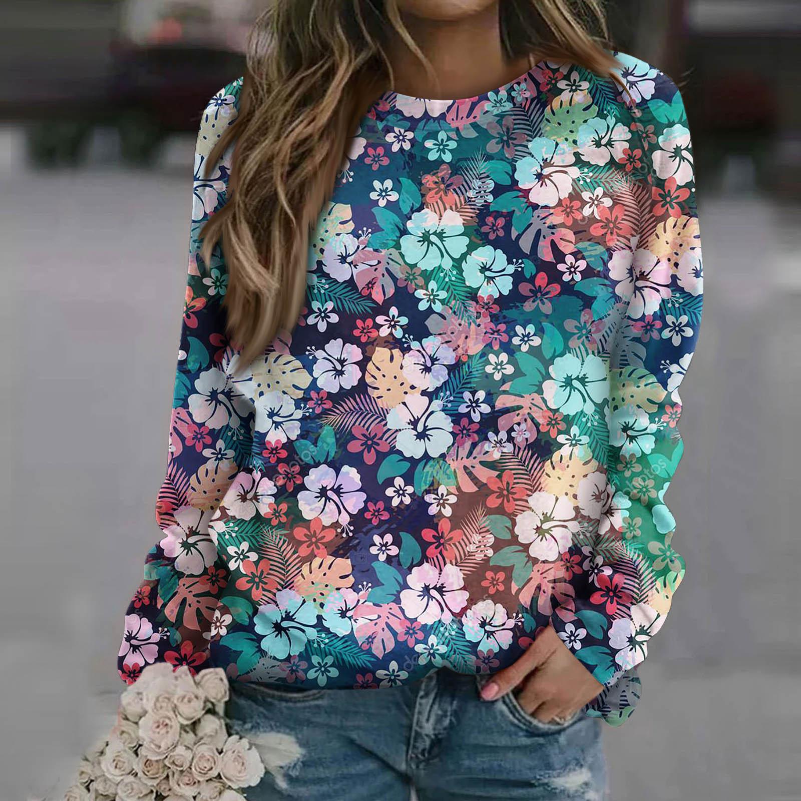 

Женская повседневная модная блузка с длинным рукавом и круглым вырезом с принтом и пуловером XL
