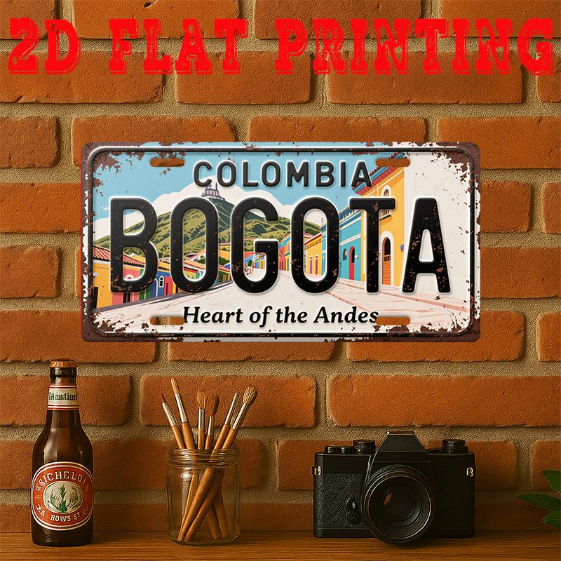 

d Flat Printing pc Vintage Metal Tin Sign Decorative Sign Bogota City Sign Colorful Street Wall Art Heart of the Andes 15x30cm(5.9x7.8inch)