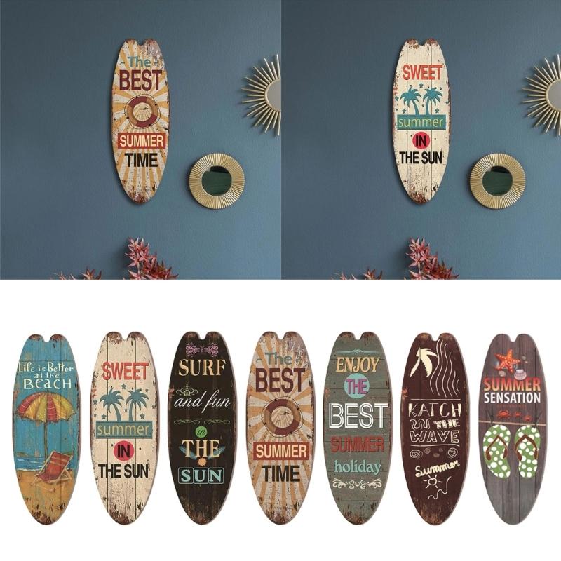 Retro Wooden Surfboard Decor Beach House Ocean Themed Wall Decor Signs Surfboard Wood Plaques Decoration Plate