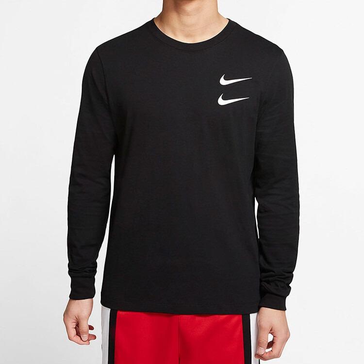 Nike Swoosh Casual Sports Double-Hook Crew-neck Long Sleeve 'Black' DB6156-010