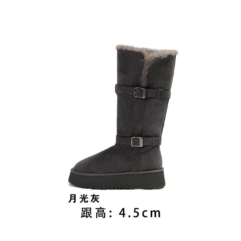 Grey Two-wearing Thick-soled Snow Boots for Women 2025 Winter New Heightening Thermal and Piled Thickened Long-tube Snow Cotton Shoes