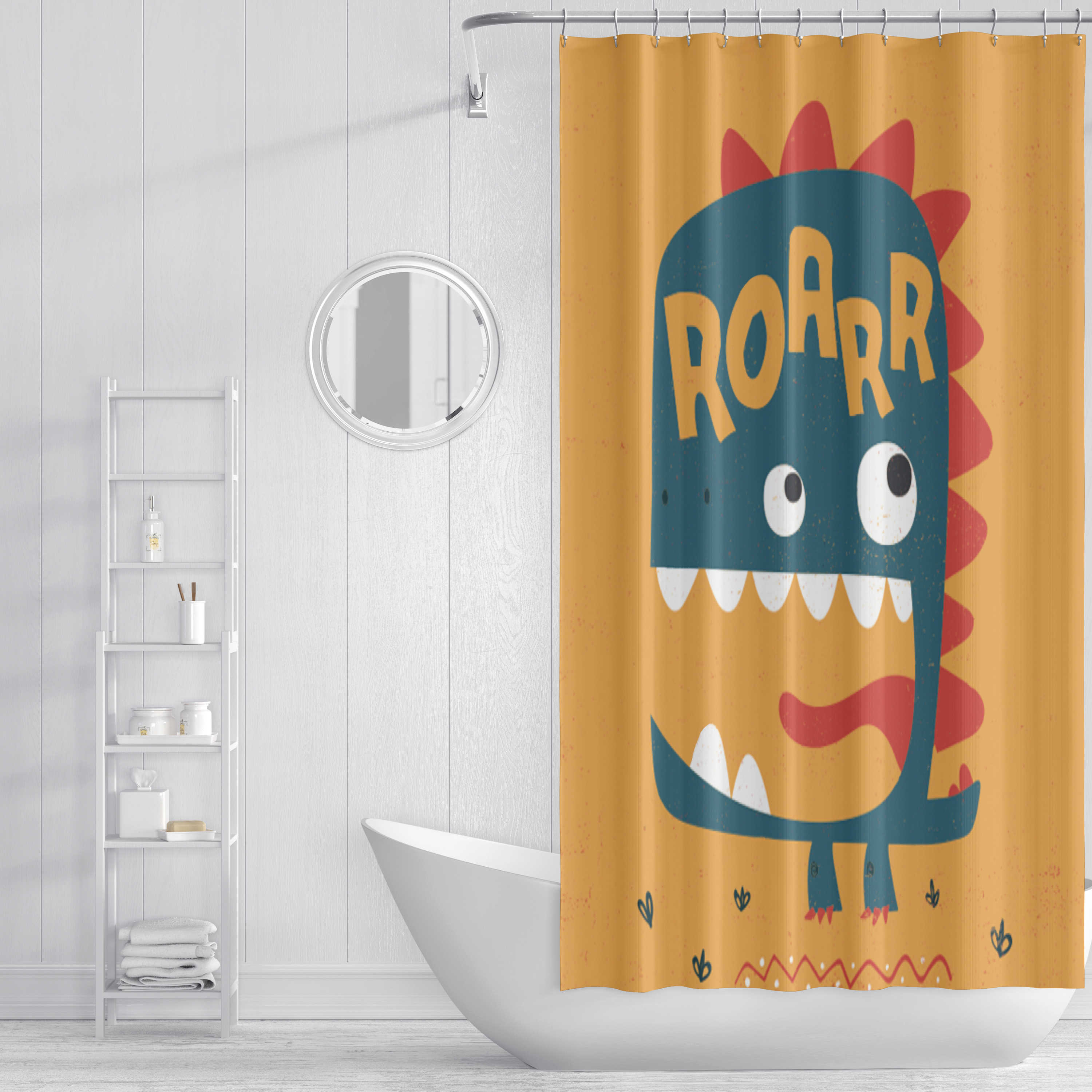Mold Resistant Cartoon Shower Curtain Colorful Dinosaur Patterned Shower Curtain 90x180cm 35X70in