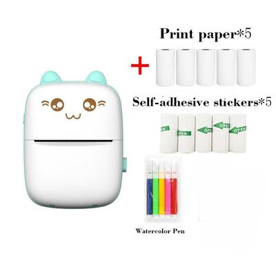 Portable Mini Thermal Printer with 10 Roll Paper Wireless BT 200dpi Photo Label No Ink Printing Memo Error Problem Printing