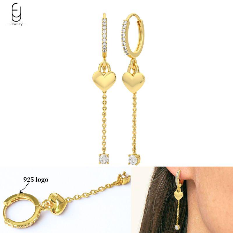 925 Silver Ear Needle White Crystal Gold Earrings for Women Luxury Water drop/Heart/Flower Pendant Earring Fine Jewelry