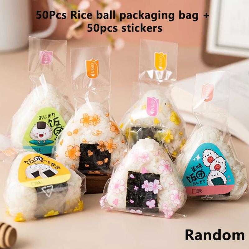 50Pcs Cute Japenese Triangle Rice Ball Disposable Packaging Bag Nori Onigiri Sushi Bag Sushi Making Mold Bento Accessories