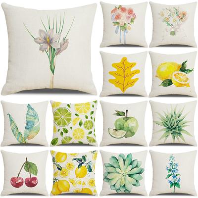 Nordic New Home Simple Plant Flower Series Linen Pillow Cover Square Sofa Cushion Cover