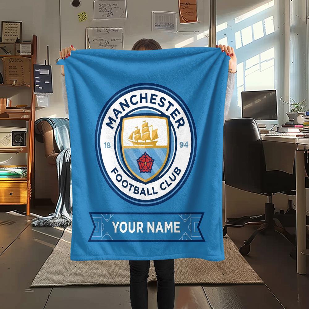 Custom Name Manchester City2 Flannel Blanket, High quality Comfortable for All Seasons, Home Decor, Warmth and Comfort