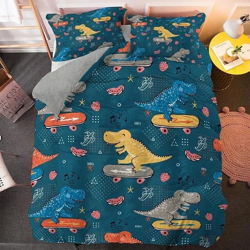 Cartoon Dinosaur Bedding Set Duvet Cover Sheet Printed Bed Set Pillowcase Bed Full Queen King Size Comforter Bedroom