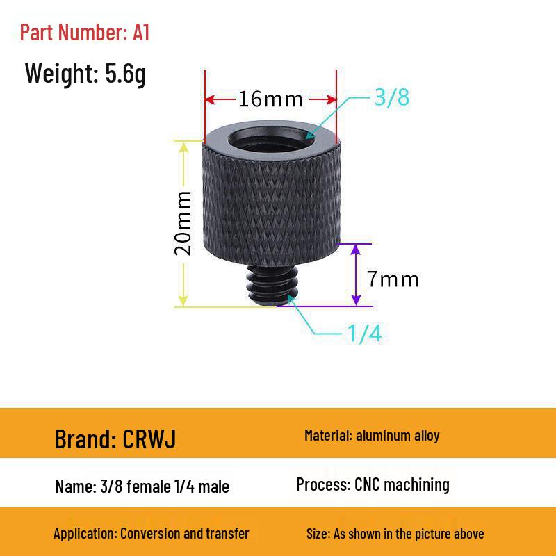 

Adjustable Tripod Head Adapter: 3/8 to 1/4 Fill Light Mount for Live Broadcasts