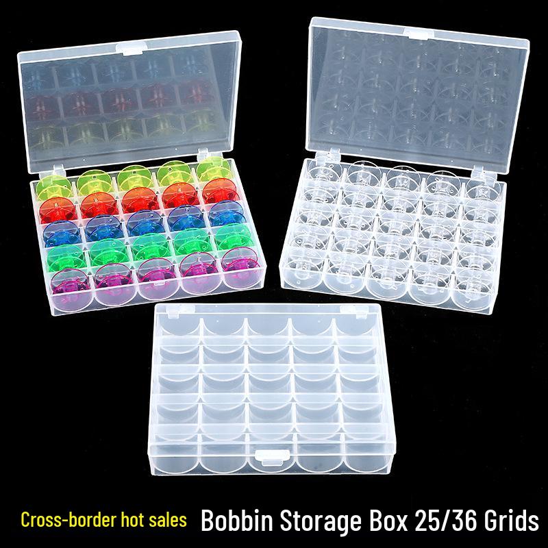 Bobbin Lock Core Storage Box with 25/36 Compartments - Clear Plastic Sewing Machine Spool Organizer.