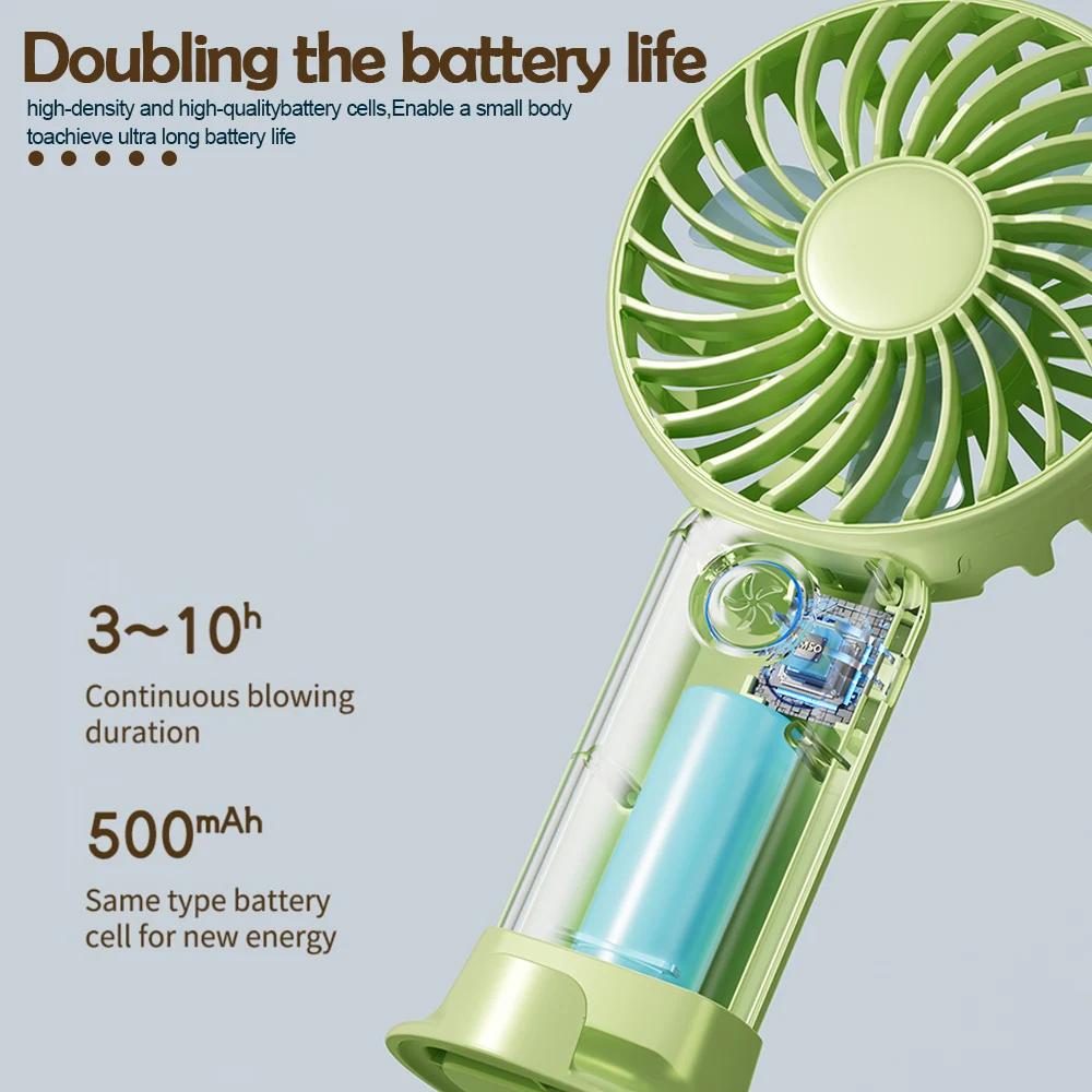 Silent Mini Handheld Fan Fast Charging 10 Hours Max of Operation 3 Speeds Wind Adjustable Portable Desktop Fan with Phone Holder