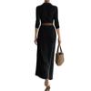 Women's Long Sleeve Lapel Button Suede Wrap Long Dress Warm Casual Belted Dress