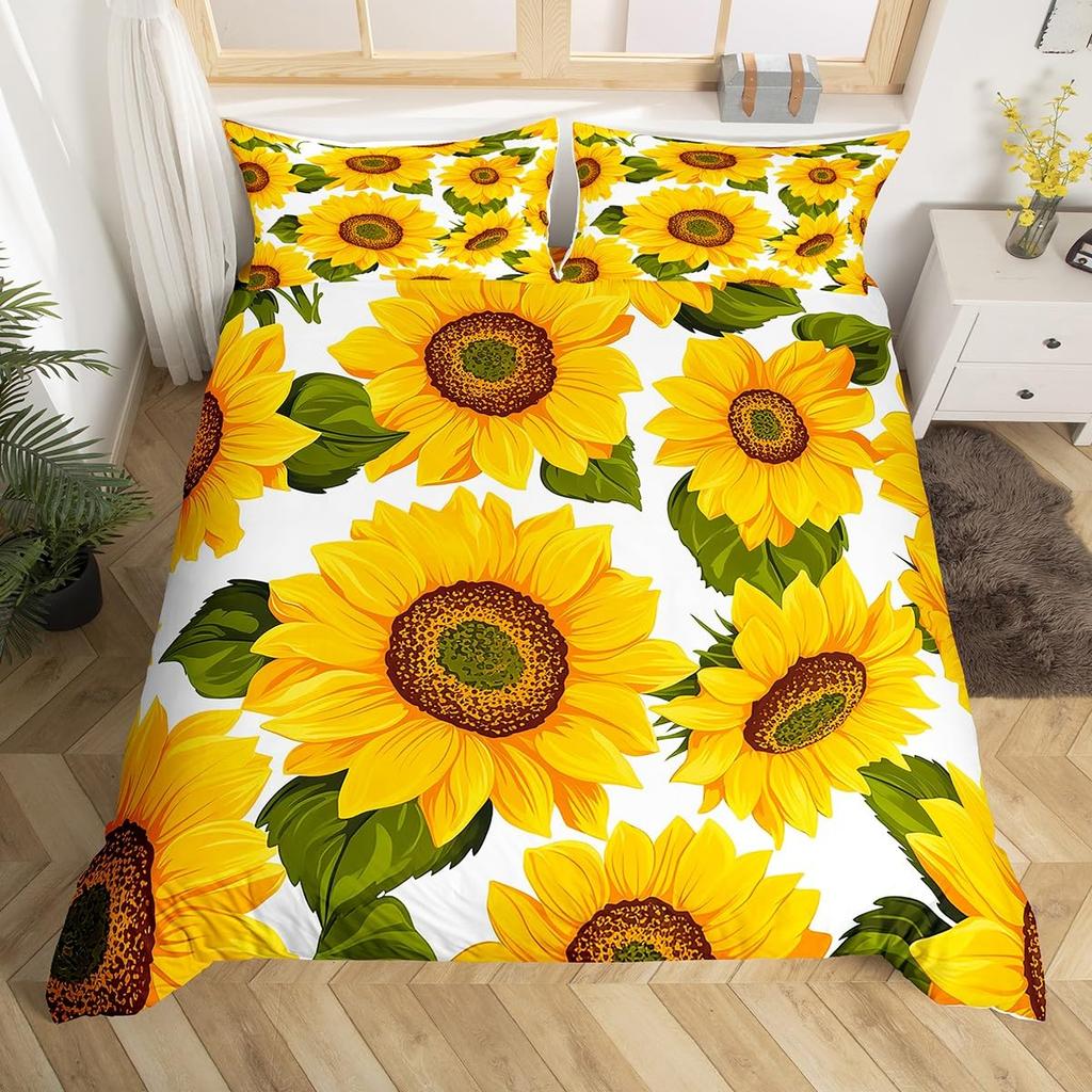 Sunflower Duvet Cover Twin Queen Yellow Flowers Bedding Set Botanical Floral Quilt Cover Garden Bloom Bedding with 2 Pillowcase